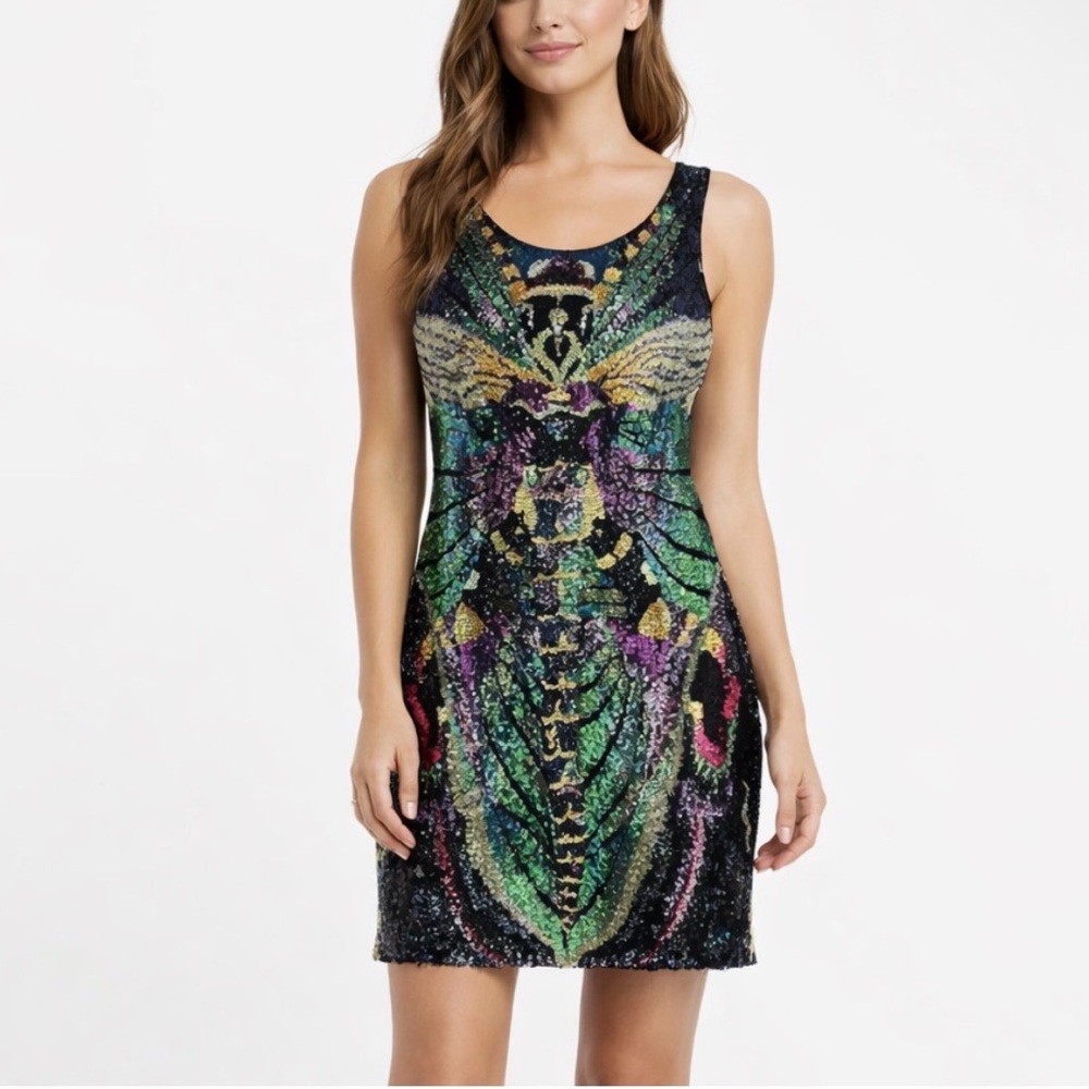 Vintage Sequin Dragon Fly Dress by Sherri Hill SZ 6